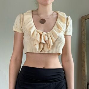 70s vintage pale yellow crop top
